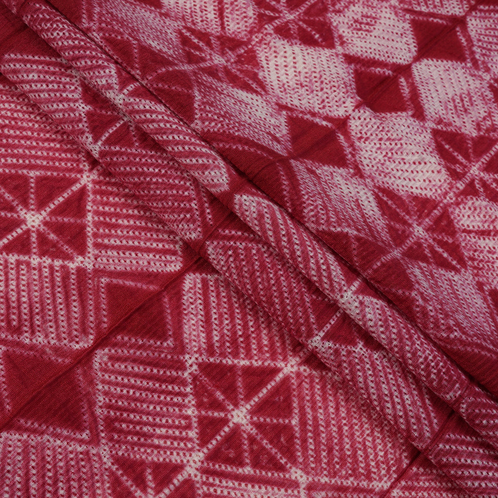 (Pre Cut 3 Mtr Piece) Barn Red Color Handcrafted Shibori Pure Chanderi Fabric