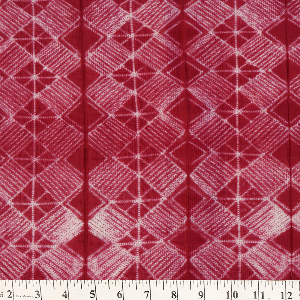 (Pre Cut 3 Mtr Piece) Barn Red Color Handcrafted Shibori Pure Chanderi Fabric