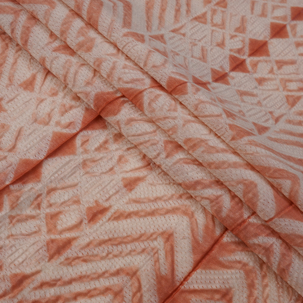 (Pre Cut 3.55 Mtr Piece) Peach Color Handcrafted Shibori Pure Chanderi Fabric