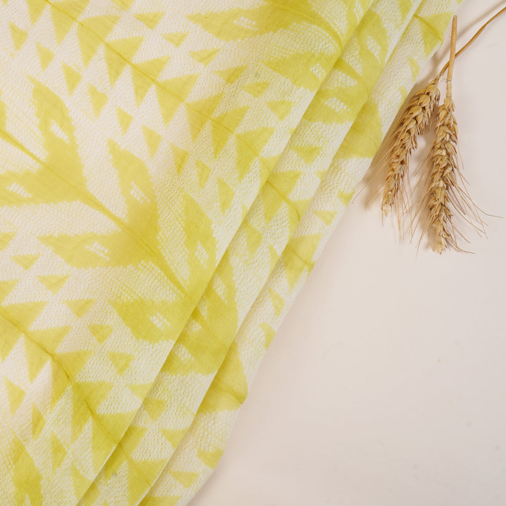(Pre Cut 3.20 Mtr Piece) Lime Green Color Handcrafted Shibori Pure Chanderi Fabric