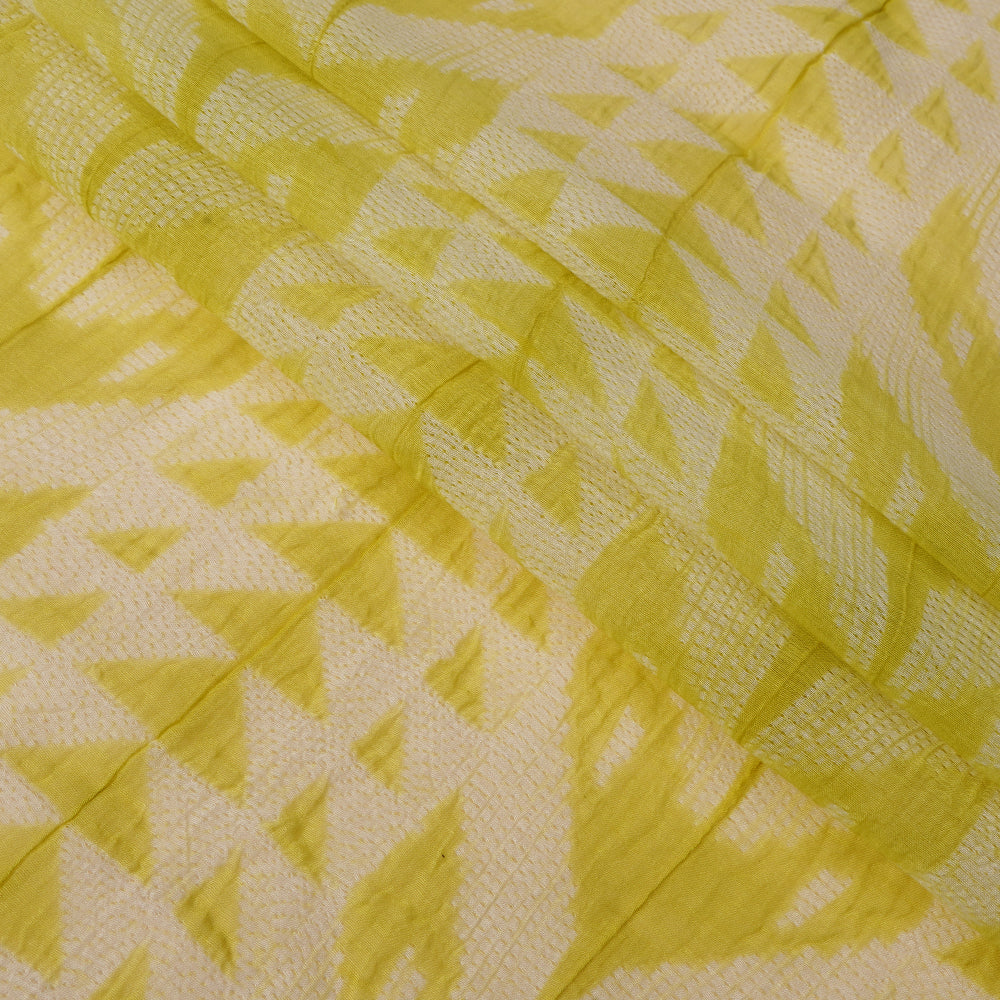 (Pre Cut 3.20 Mtr Piece) Lime Green Color Handcrafted Shibori Pure Chanderi Fabric