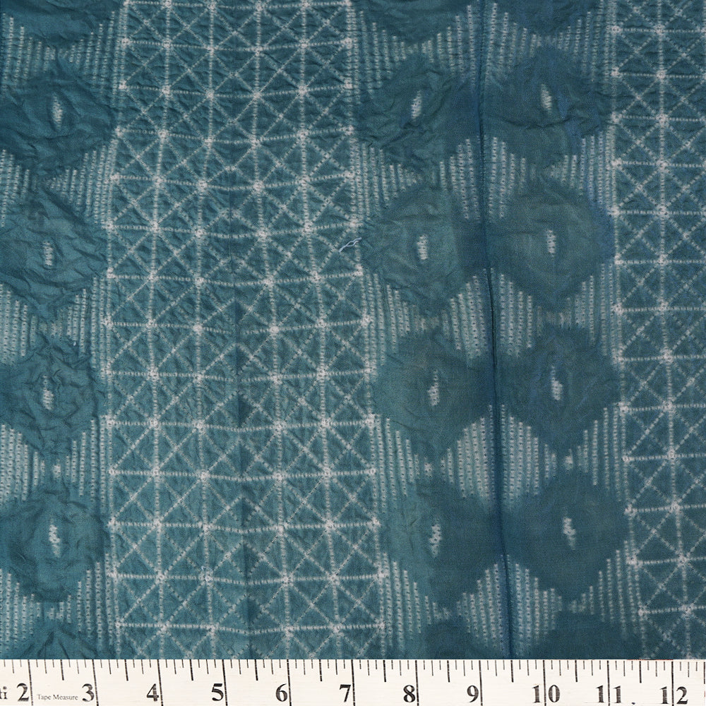 (Pre Cut 2.65 Mtr Piece) Air Force Blue Color Handcrafted Shibori Pure Silk Fabric