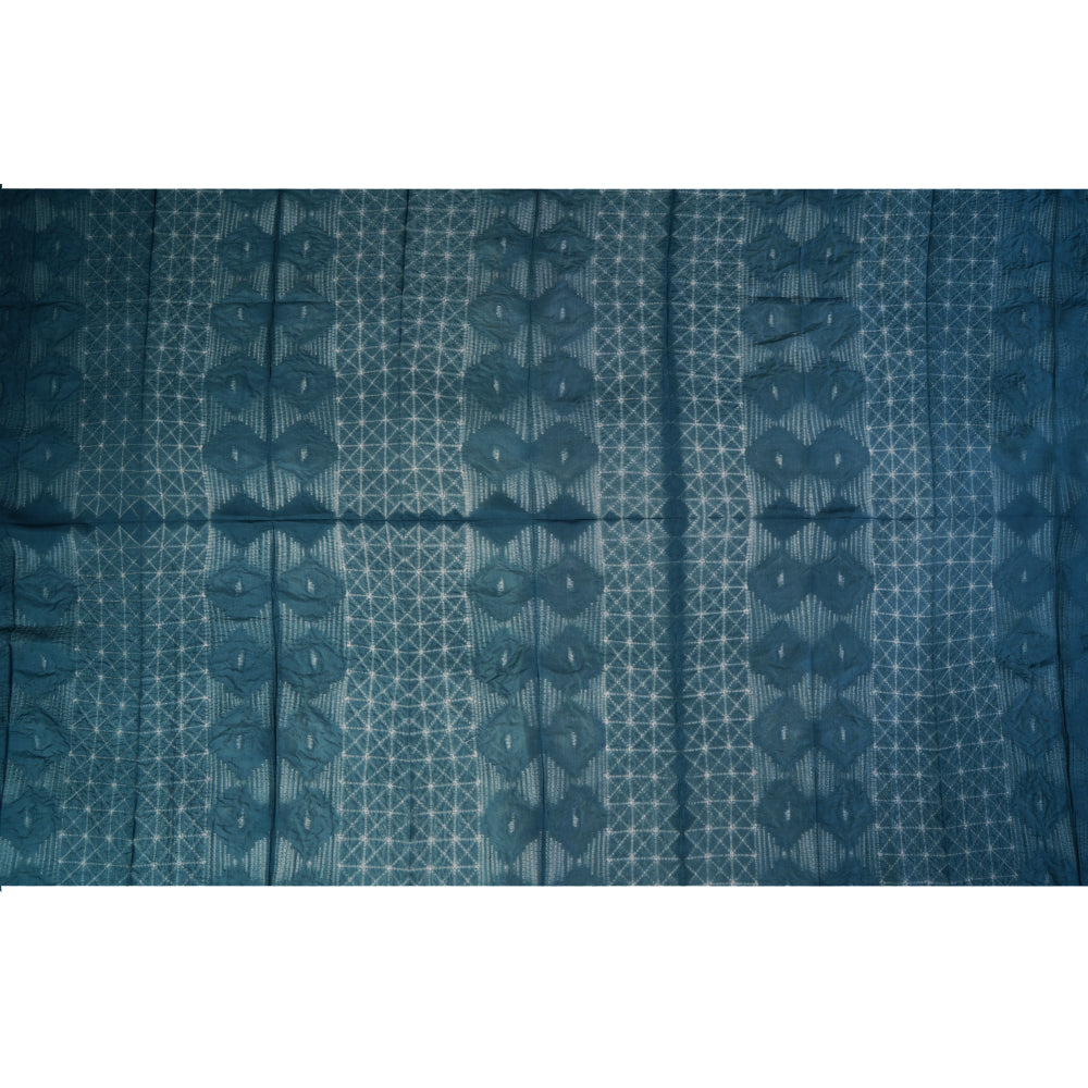 (Pre Cut 2.65 Mtr Piece) Air Force Blue Color Handcrafted Shibori Pure Silk Fabric