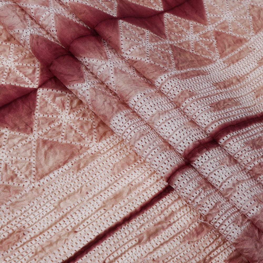 (Pre Cut 2.85 Mtr Piece) Plum Color Handcrafted Shibori Pure Silk Fabric