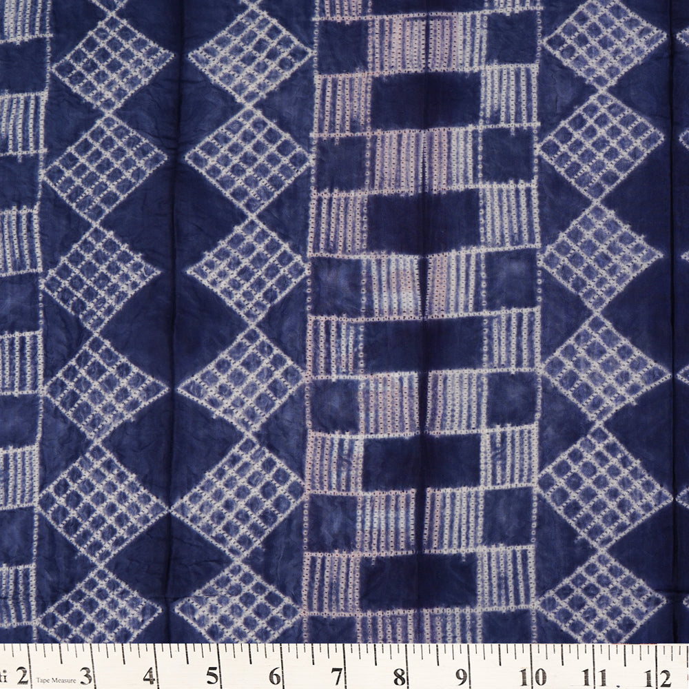 (Pre Cut 4.85 Mtr Piece) Blue Color Handcrafted Shibori Pure Silk Fabric