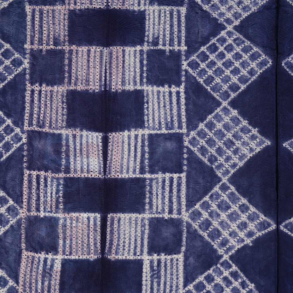 (Pre Cut 4.85 Mtr Piece) Blue Color Handcrafted Shibori Pure Silk Fabric