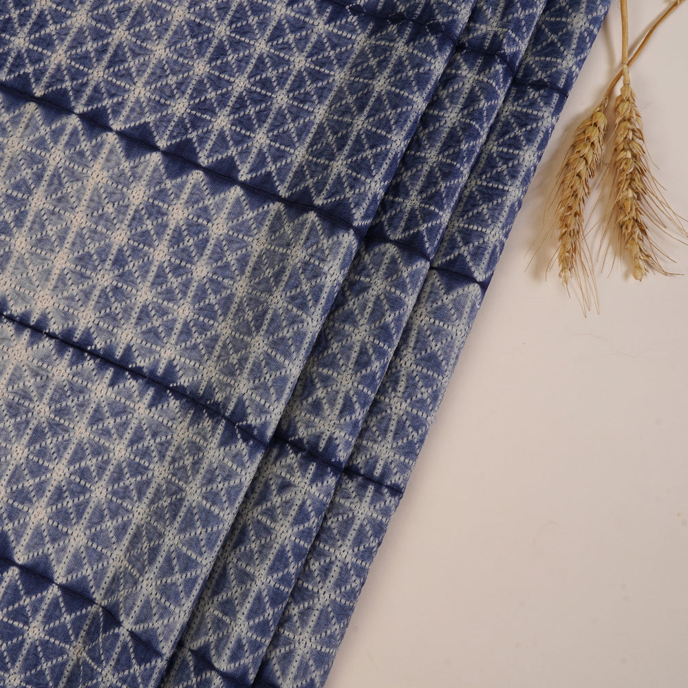 (Pre Cut 4.20 Mtr Piece) Royal Blue Color Handcrafted Shibori Pure Muga Silk Fabric