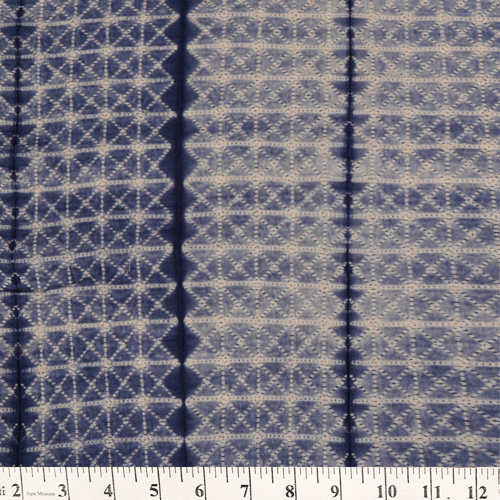 (Pre Cut 4.20 Mtr Piece) Royal Blue Color Handcrafted Shibori Pure Muga Silk Fabric