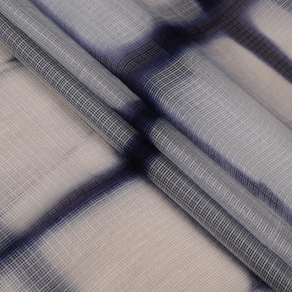 (Pre Cut 4.65 Mtr Piece) Blue-White Color Handcrafted Shibori Pure Kota Silk Fabric