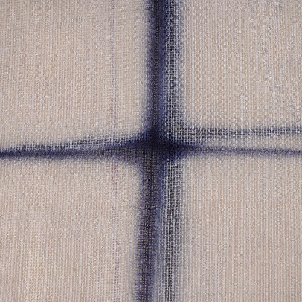 (Pre Cut 4.65 Mtr Piece) Blue-White Color Handcrafted Shibori Pure Kota Silk Fabric
