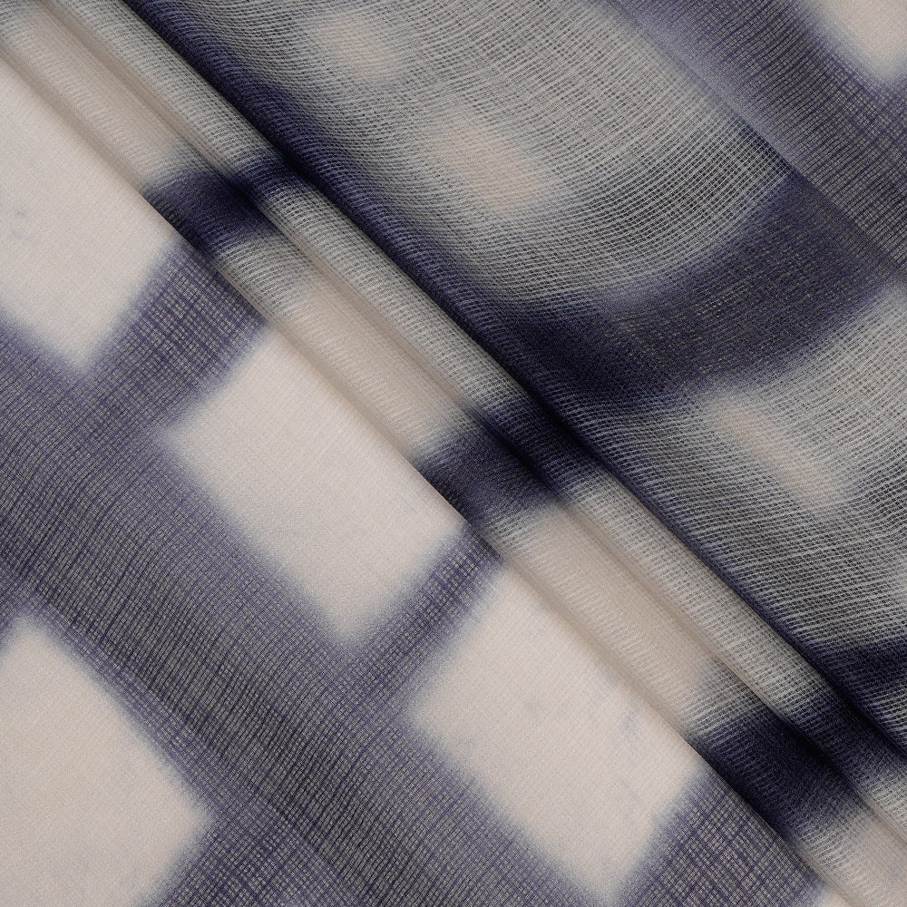 (Pre Cut 5 Mtr piece) Blue-White Color Handcrafted Shibori Printed Pure Kota Silk Fabric