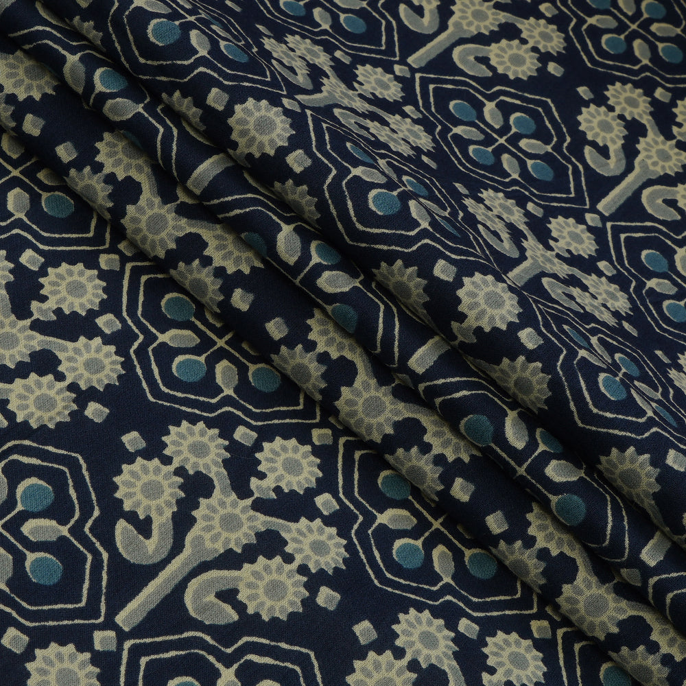 Navy Blue Color Hand Block Printed Cotton Fabric