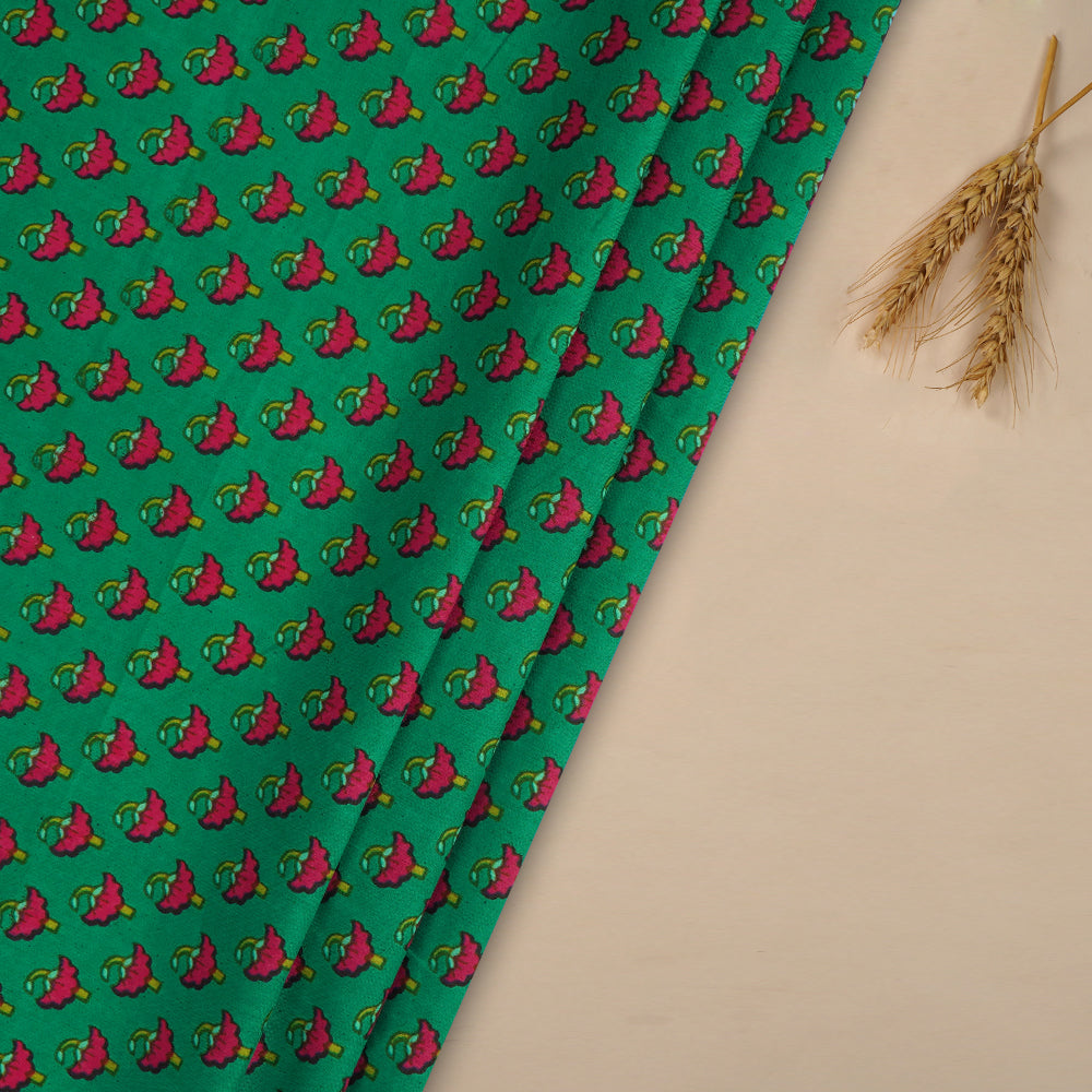 Green-Pink Color Hand Block Printed Cotton Fabric