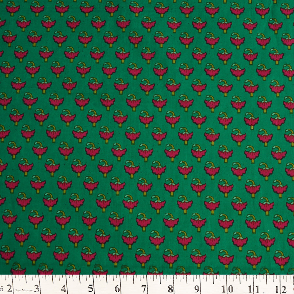 Green-Pink Color Hand Block Printed Cotton Fabric