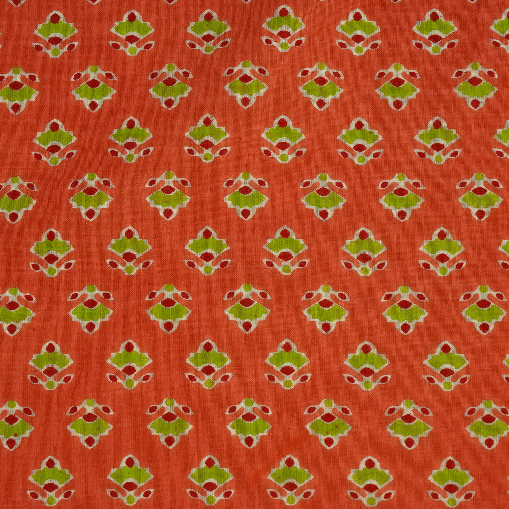 Salmon Pink Color Hand Block Printed Cotton Fabric