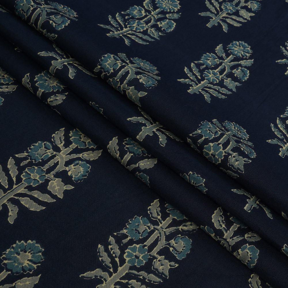 Navy Blue Color Hand Block Printed Cotton Fabric
