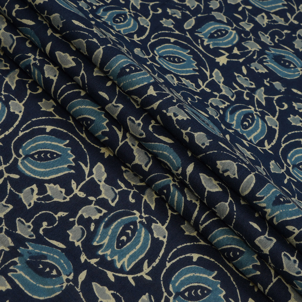 Navy Blue Color Hand Block Printed Cotton Fabric