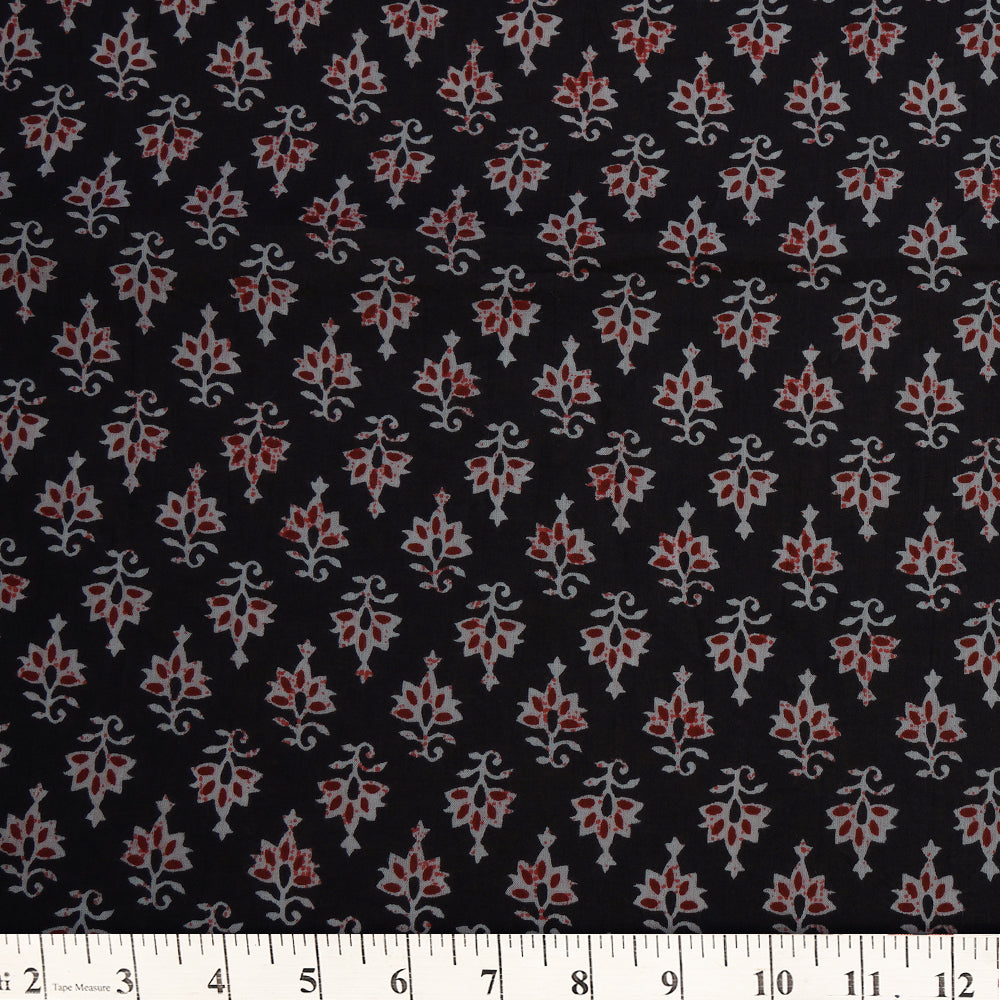Black Color Hand Block Printed Cotton Fabric