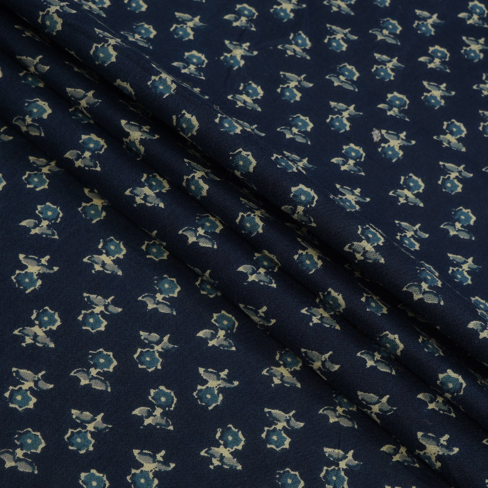 Navy Blue Color Hand Block Printed Cotton Fabric