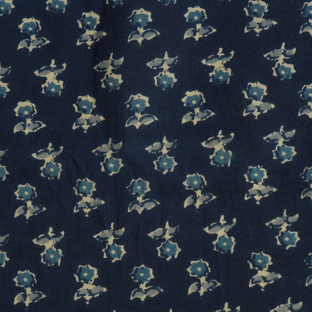 Navy Blue Color Hand Block Printed Cotton Fabric