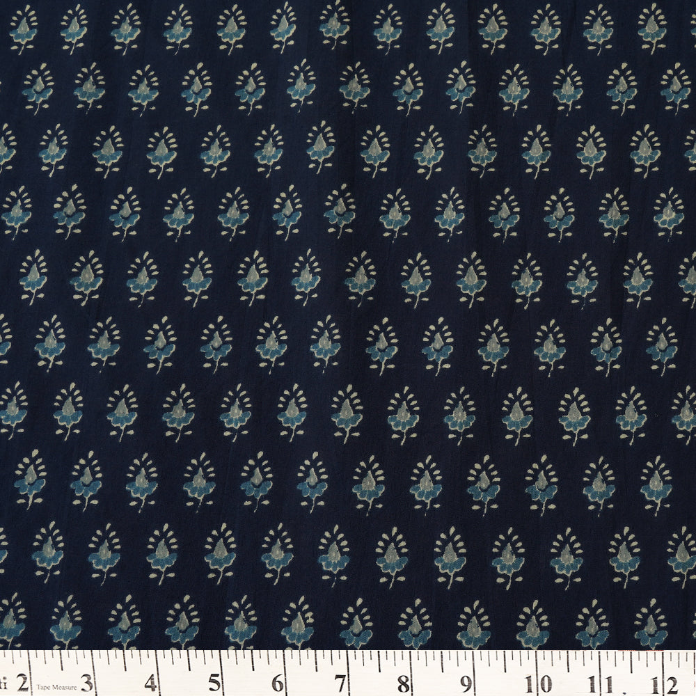 Navy Blue Color Hand Block Printed Cotton Fabric