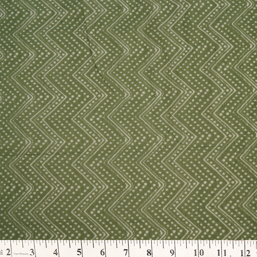 Green Color Hand Block Printed Cotton Fabric