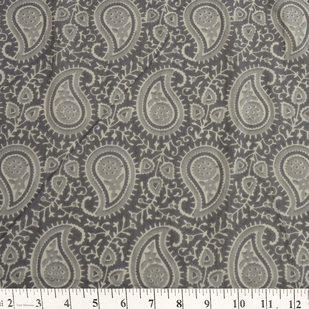 Grey Color Hand Block Printed Cotton Fabric