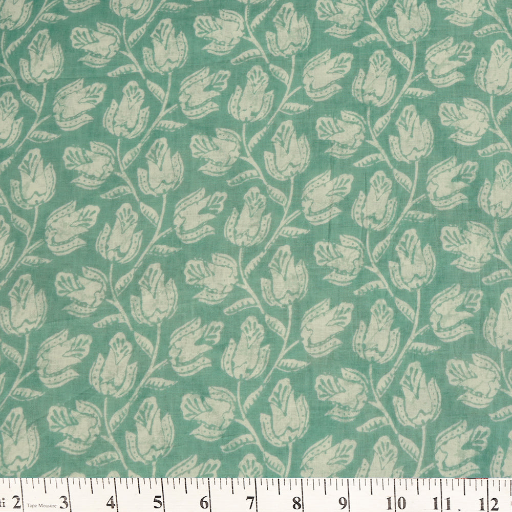 Mint Green Color Printed Cotton Fabric