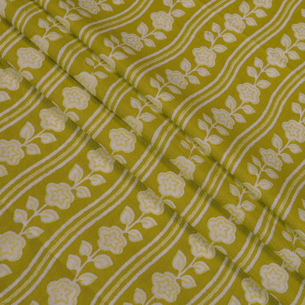 Green Color Printed Viscose Fabric