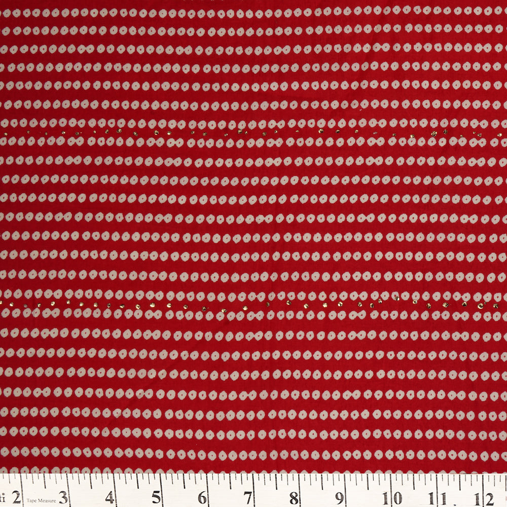 Red Color Printed Viscose Fabric with Golden Embellishment