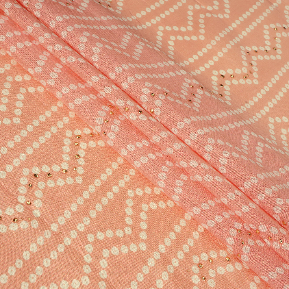 Light Pink Color Printed Viscose Fabric with Golden Embellishment
