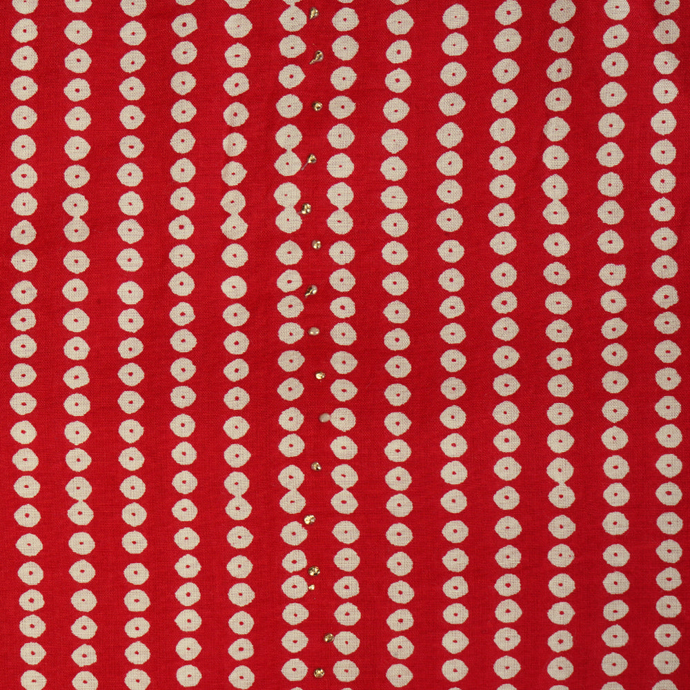 Red Color Printed Viscose Fabric with Golden Embellishment