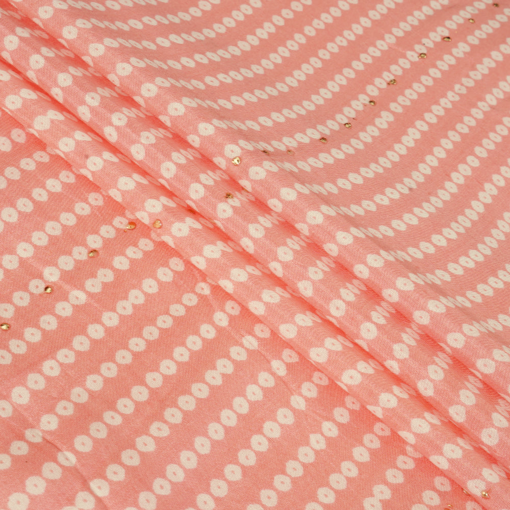 Light Pink Color Printed Viscose Fabric with Golden Embellishment