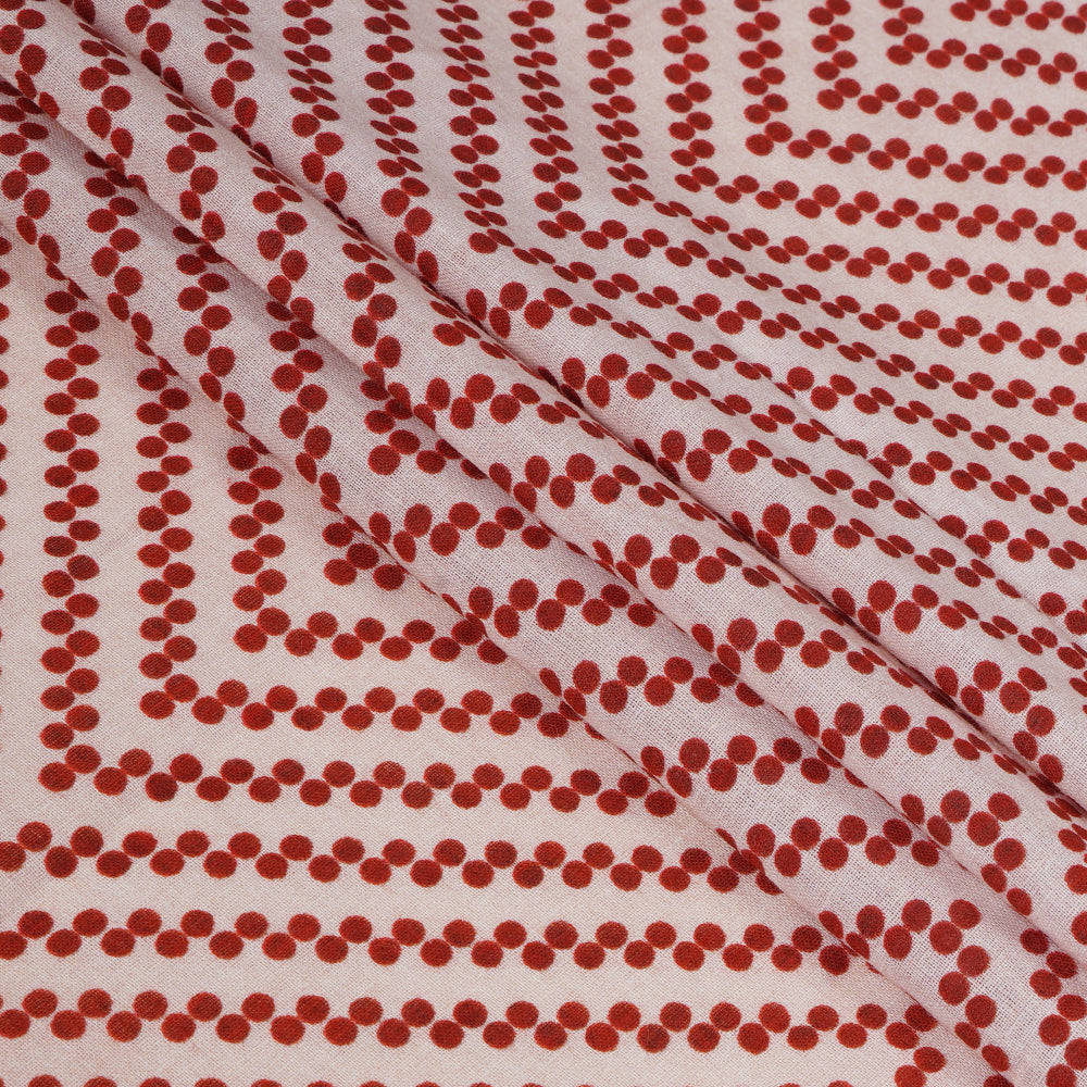 Off White-Red Color Printed Cotton Fabric