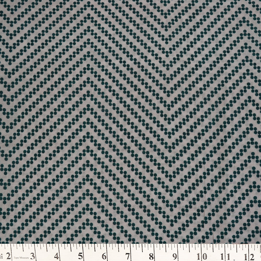 Off White-Emerald Color Printed Cotton Fabric