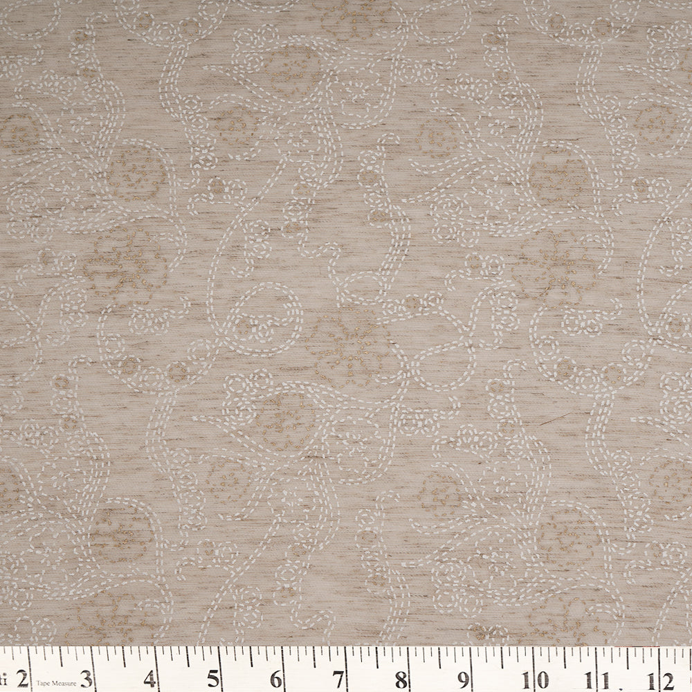 Bone Color Printed Poly Tussar Linen Fabric