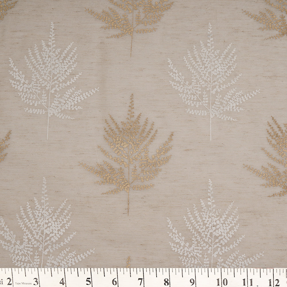 Beige Color Printed Poly Tussar Linen Fabric