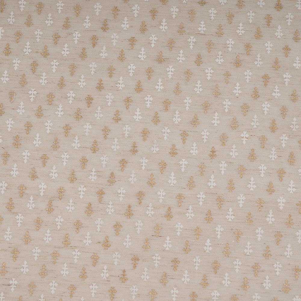 Beige Color Printed Poly Tussar Linen Fabric