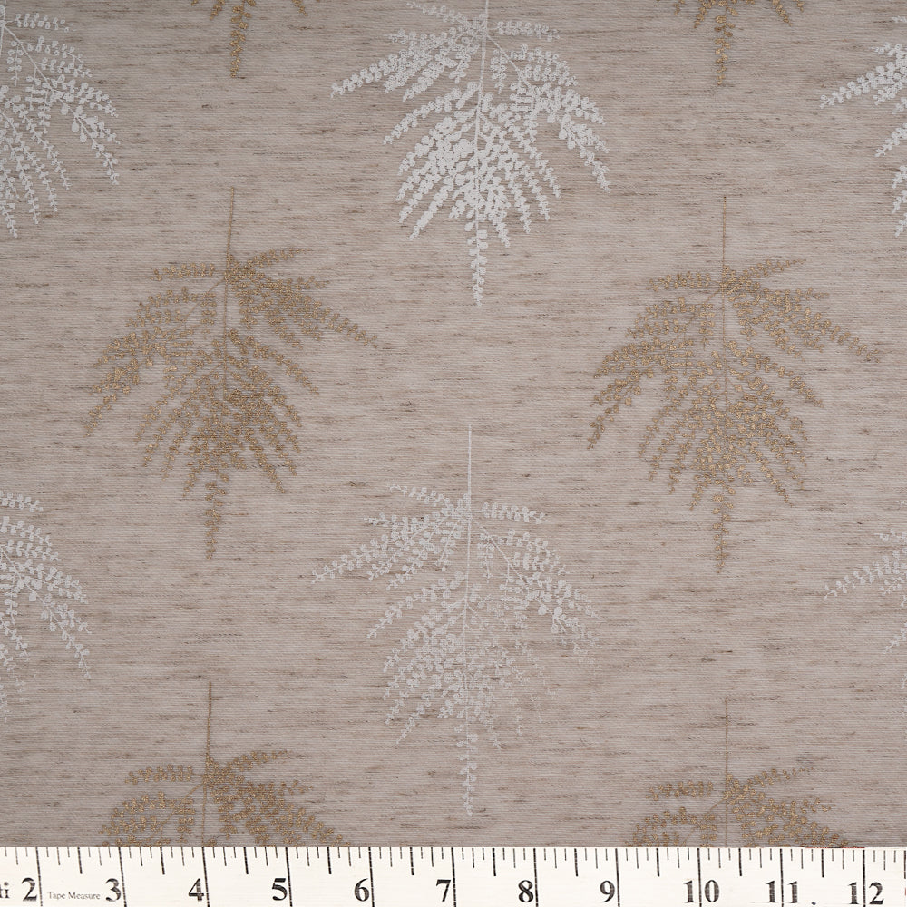 Bone Color Printed Poly Tussar Linen Fabric