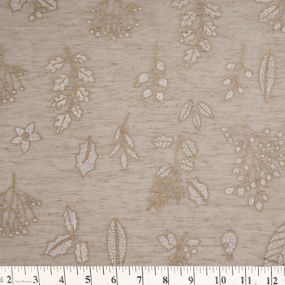 Bone Color Printed Poly Tussar Linen Fabric