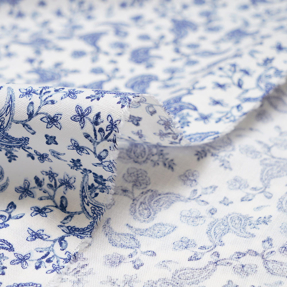 White-Blue Color Printed Viscose Rayon Fabric