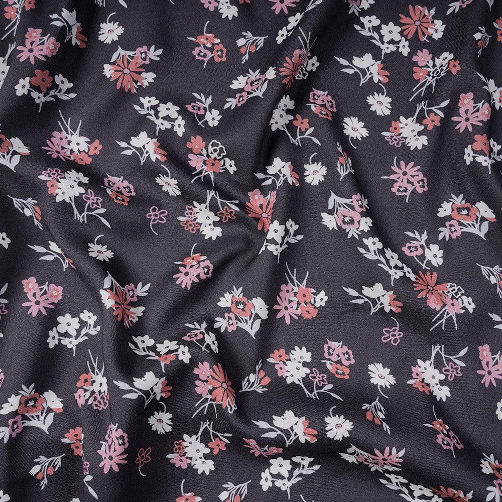 Dark Grey Color Printed Viscose Rayon Fabric