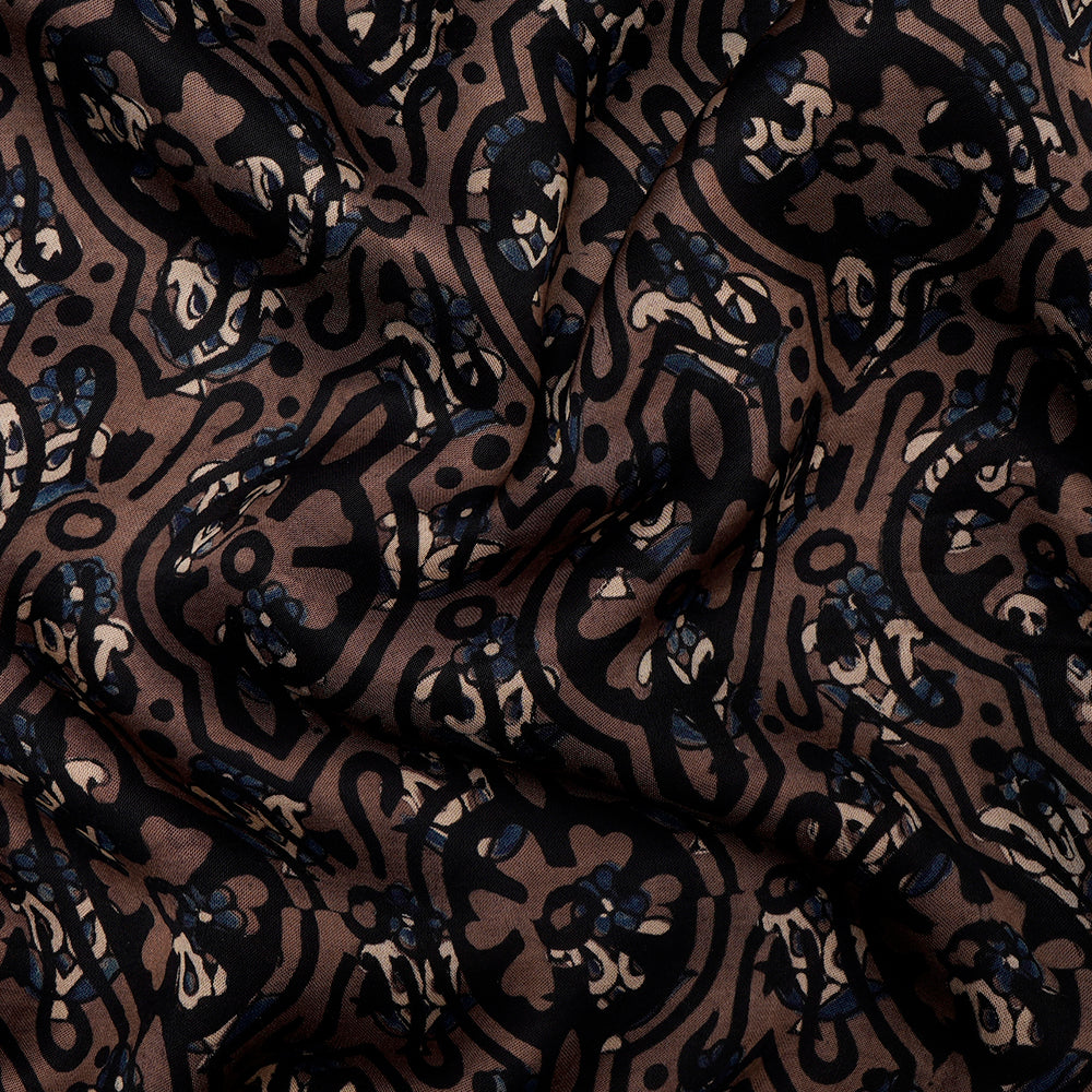 Brown-Black Handcrafted Ajrak Printed Modal Fabric