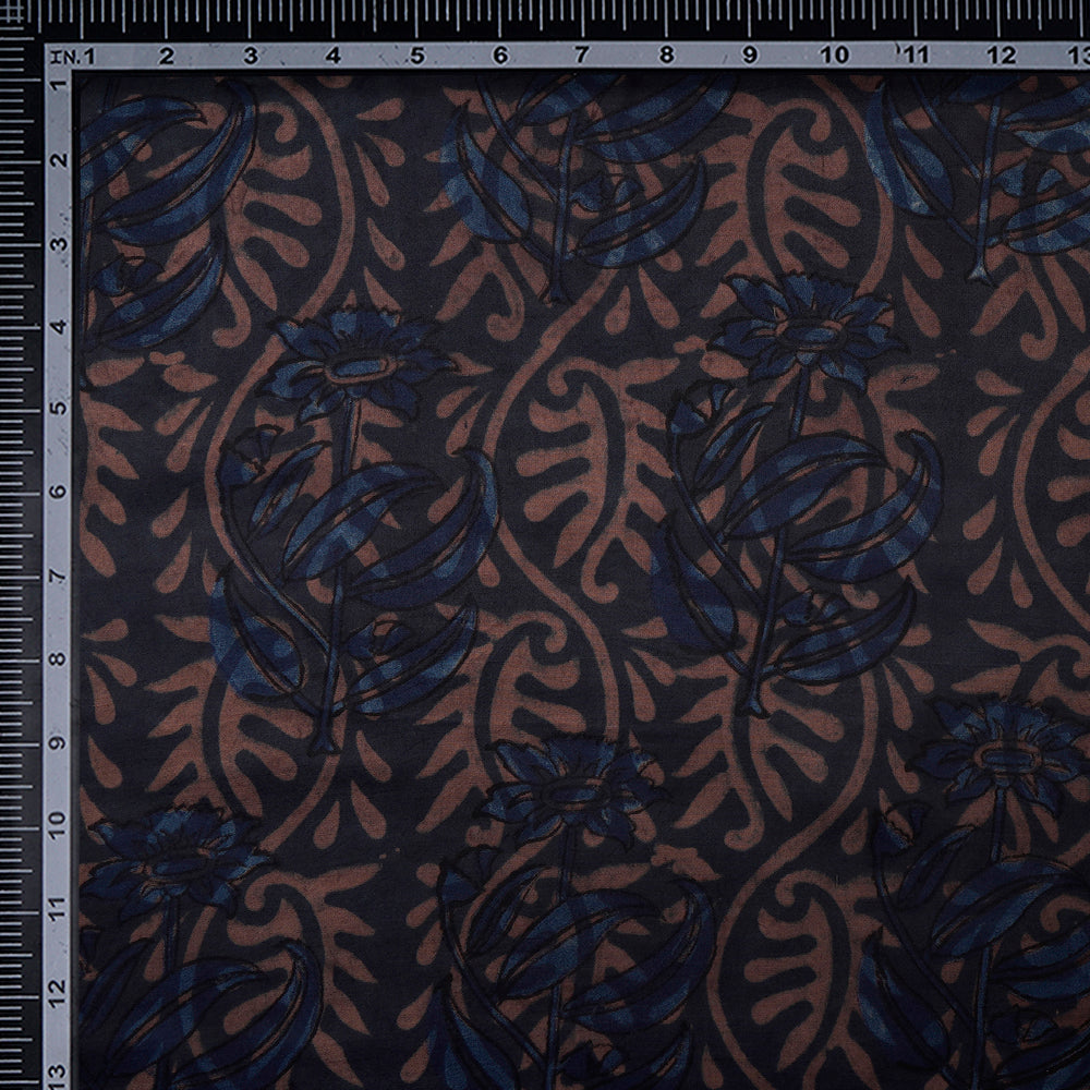 Navy-Brown Color Handcrafted Ajrak Printed Modal Fabric