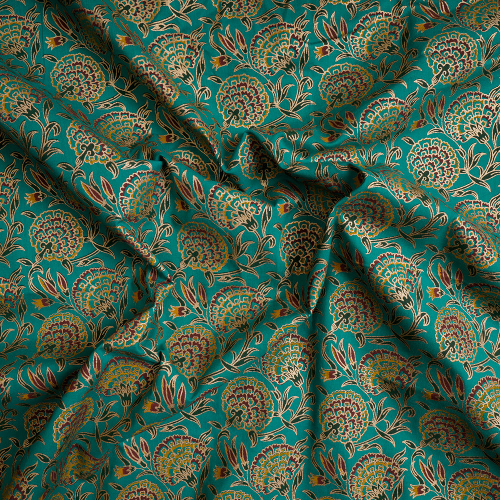 Blue Color Khari (Metallic) Screen Print Cotton Fabric