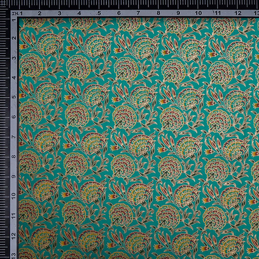 Blue Color Khari (Metallic) Screen Print Cotton Fabric