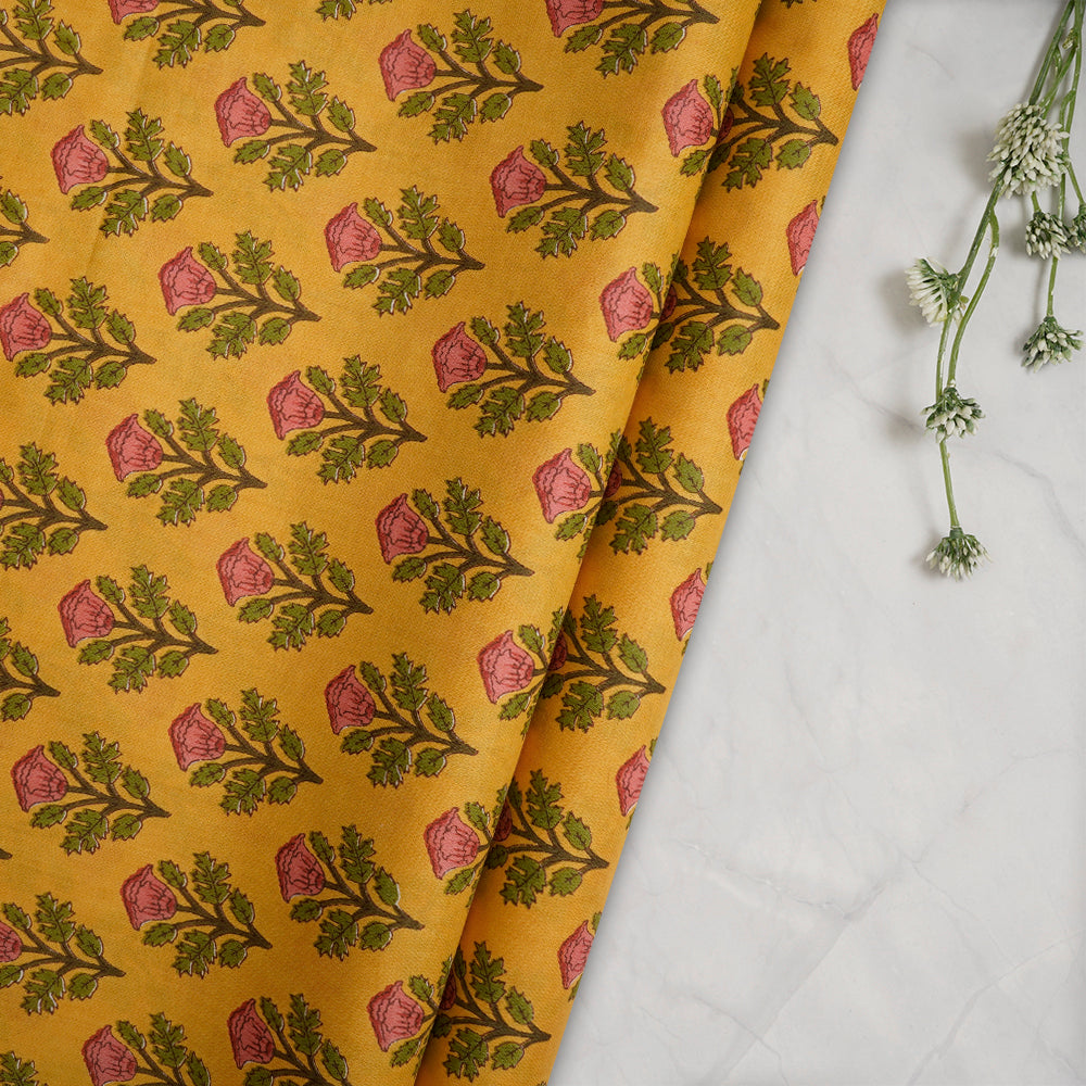 Mustard Color Screen Print Cotton Fabric