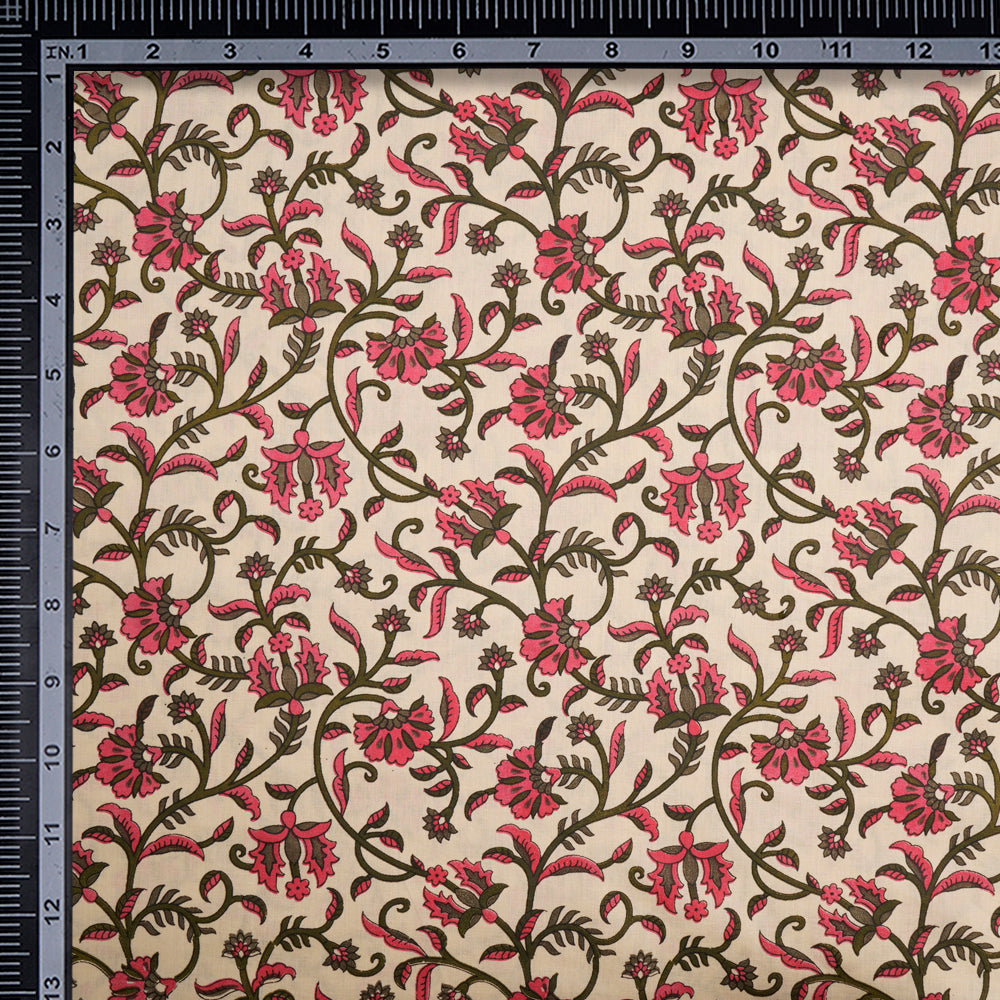 Beige Color Screen Print Cotton Fabric