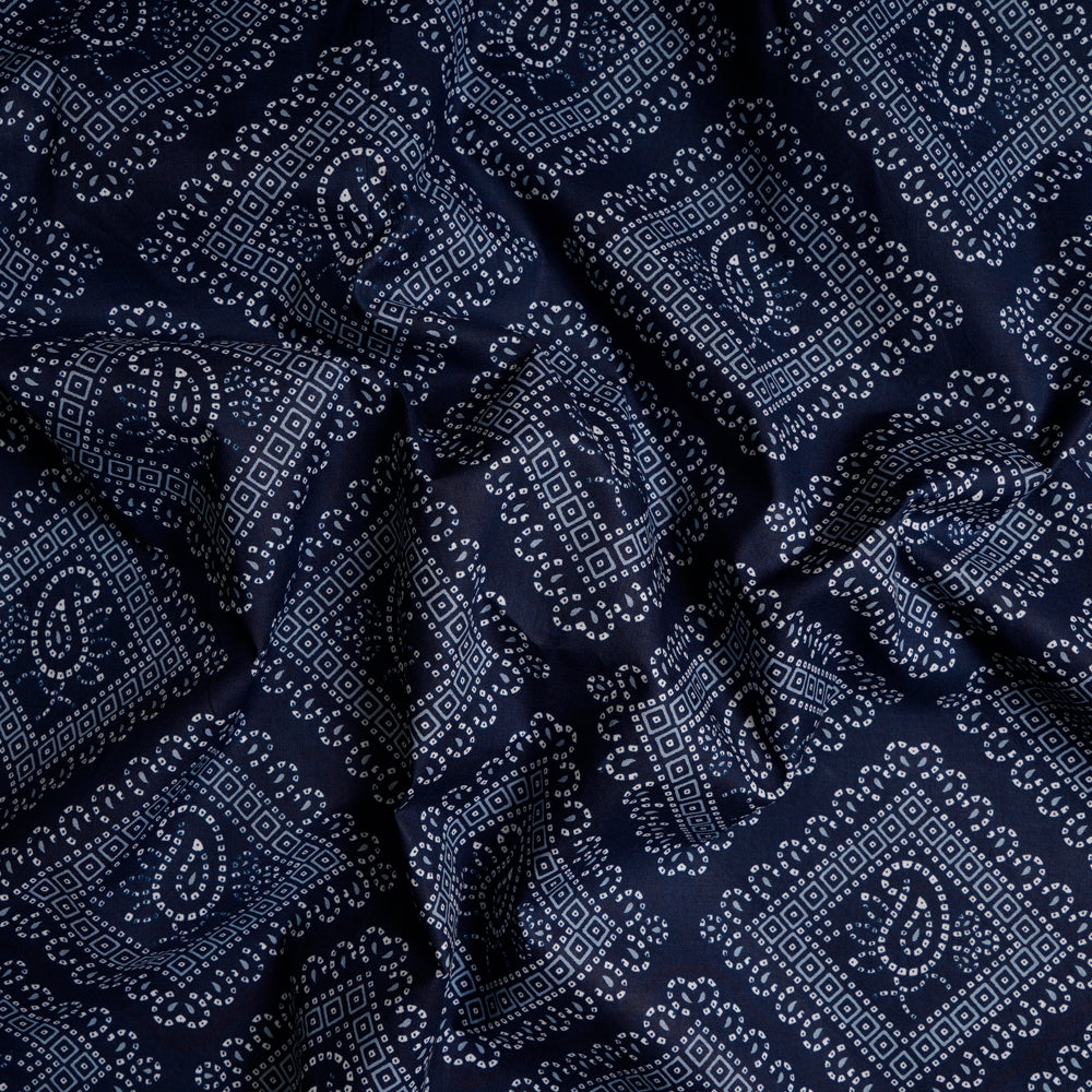 Navy Blue Color Screen Print Cotton Fabric