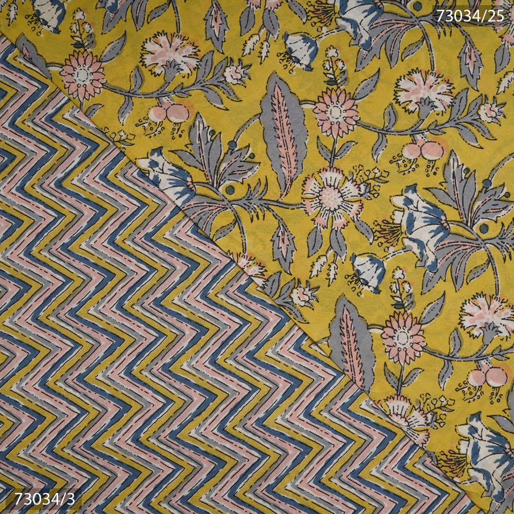 Yellow Color Screen Print Cotton Fabric